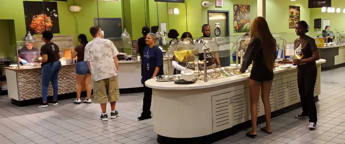 Shot of dining hall serving line during lunch service
