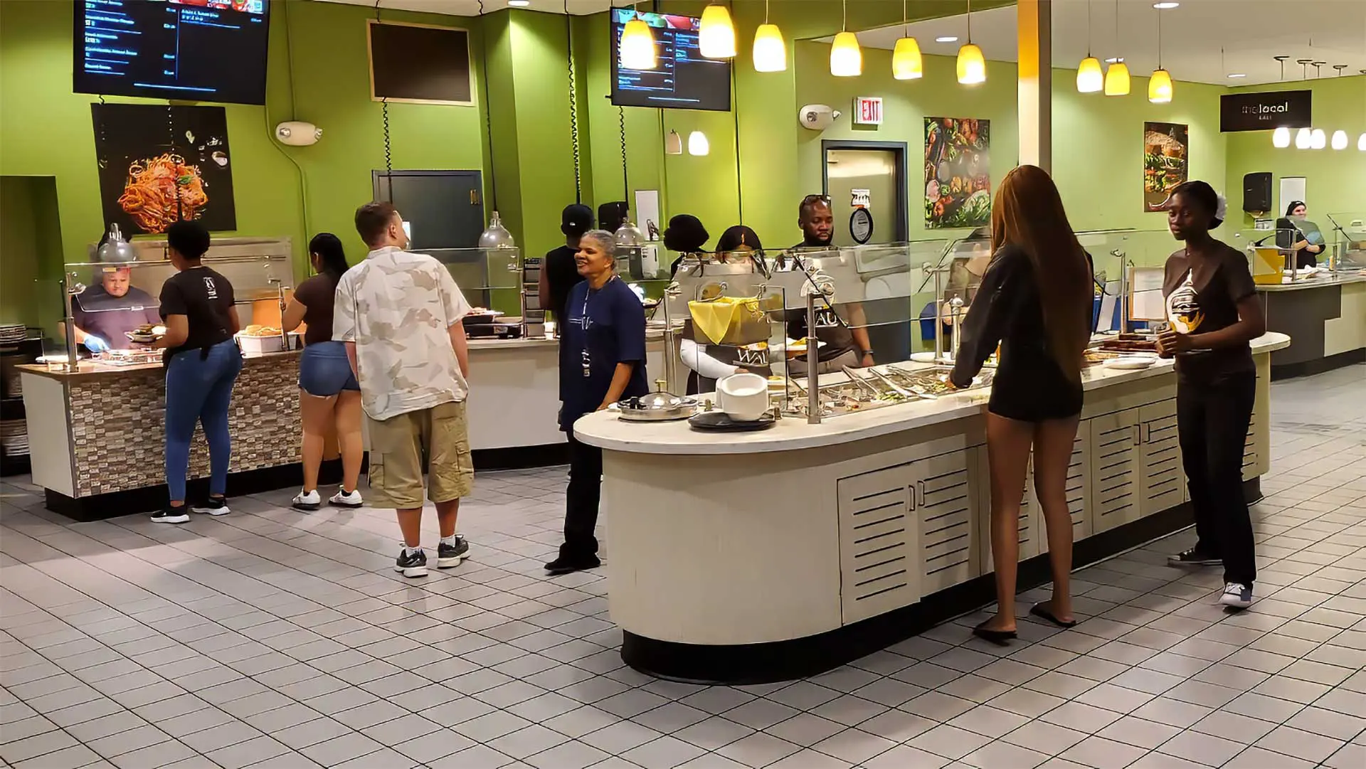 Shot of dining hall serving line during lunch service